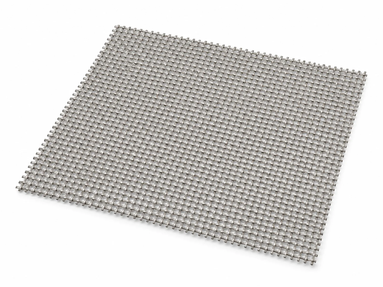 A square sheet of silvery woven nickel wire mesh used as an electrolyzer electrode, held in a lab clamp over a beaker