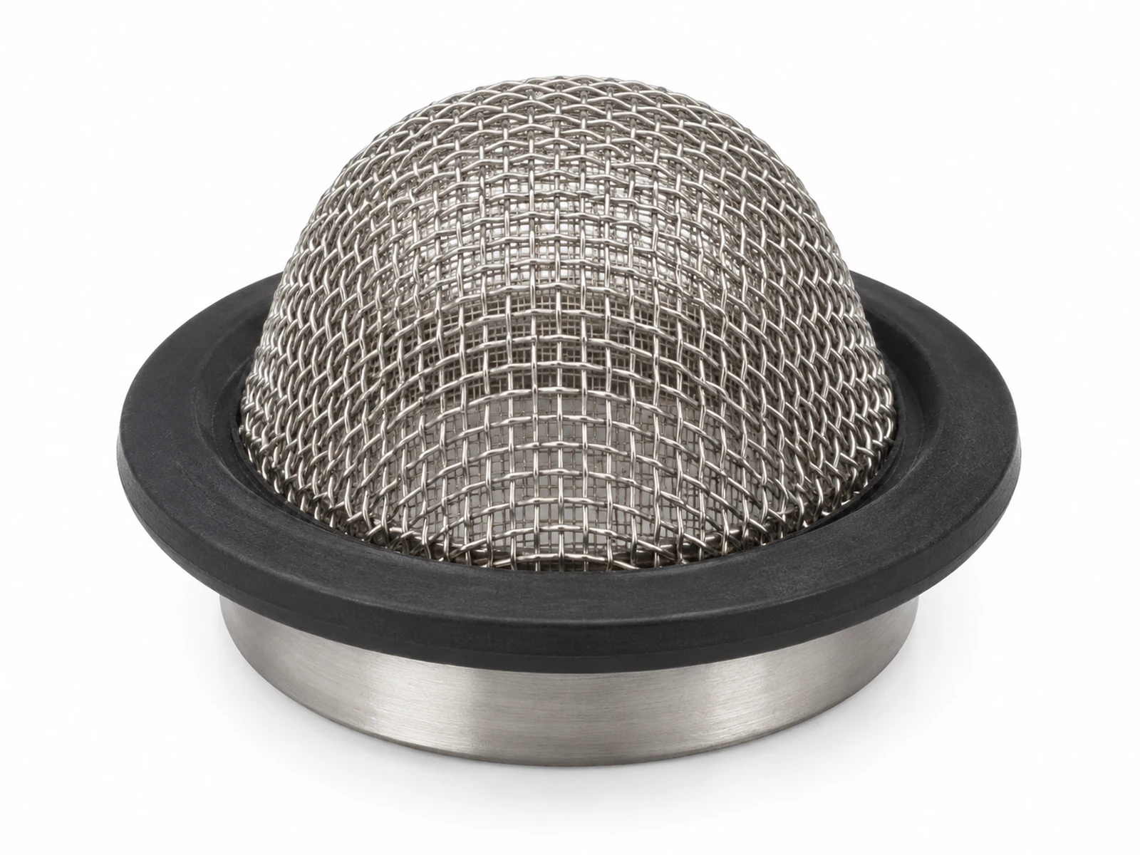 A domed stainless steel mesh inlet filter screen being removed with pliers from the water inlet valve